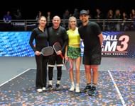 From left to right: Steffi Graf, Andre Agassi, Eugenie Bouchard and Andy Roddick at Pickleball Slam 3 (Source: Getty)